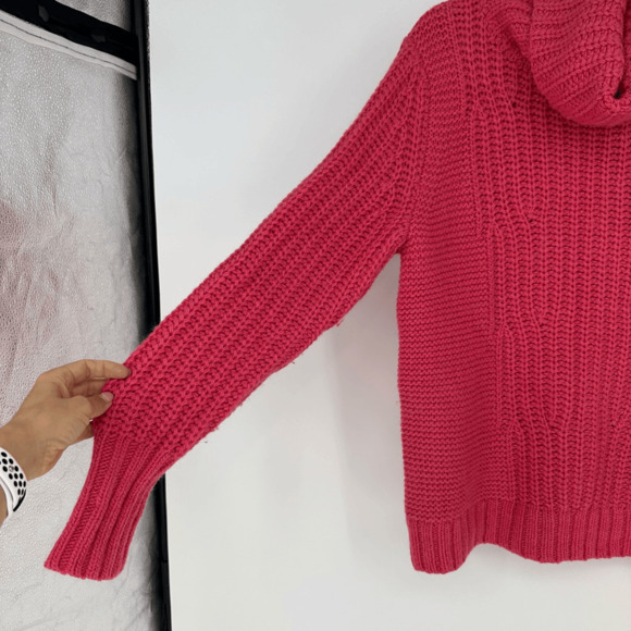 Banana Republic Womens L Wool Turtleneck Sweater Fisherman Pink Preppy Italian - Picture 7 of 8